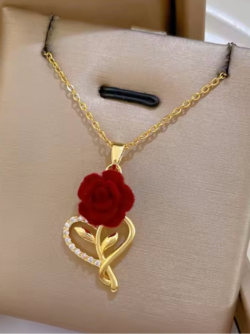 Y2K fashion Jewelry red rose flower heart pendant necklace